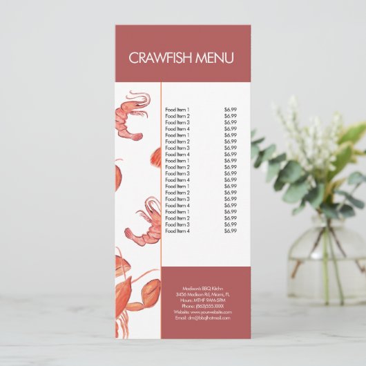 Menu Poisson Moderne Fruits De Mer Crawfish Restaurant  (Debout devant)