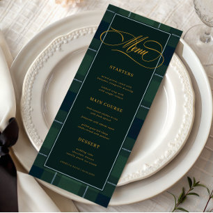 Menu Polo Tartan Vert Foncé Mariage à Carreaux Vintage