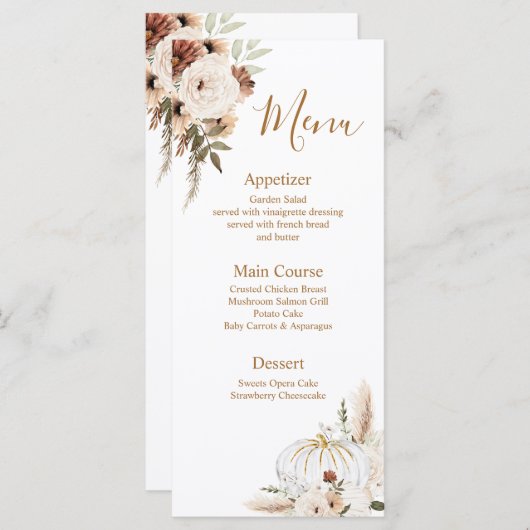 Menu Pompe à l'automne Bohème Floral Rustique Tombez am (Devant / Derrière)