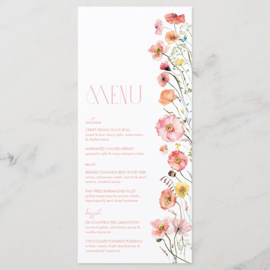 Menu Poppies Fleurs sauvages de Fêtes des mariées  (Devant)