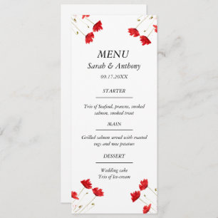 Menu Poppies rouges Pavot Floral Aquarelle Mariage