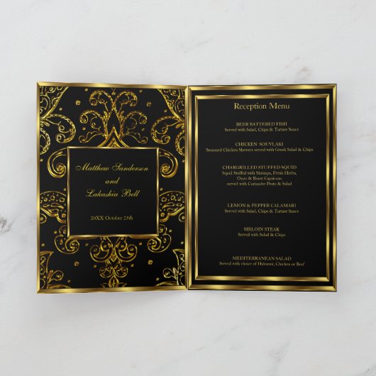 Menu Populaire Mariage Gold Black Fold Carte (Intérieur)
