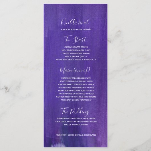 Menu Porte-menu de mariage en art gradué moderne violet (Dos)