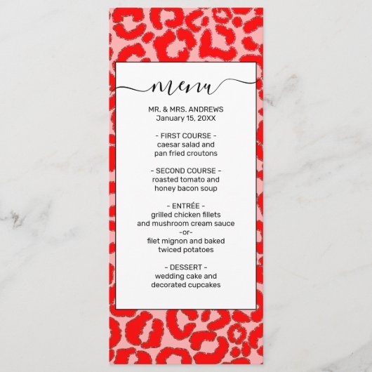 Menu Poster de animal léopard rouge moderne (Devant)