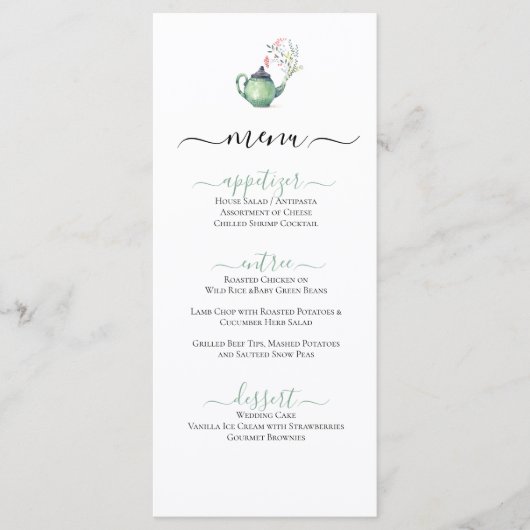 Menu Pot de thé aquarelle (Devant)
