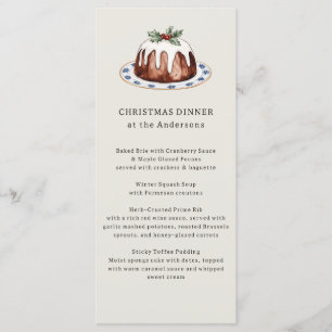 Menu Pouding de Noël à l'aquarelle Dîner de fête