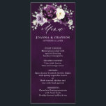 Menu Poupée d'aubergine Plum Ivory Blanc Floral Mariage<br><div class="desc">Élégant menu mariage de mi-été fleuri avec un bouquet de pivoines roses aquarelles dans les tons de prune violette, de fleurs d'ivoire de champagne et de sauge, de feuilles d'eucalyptus botaniques luxuriants. S'il vous plaît trouver d'autres modèles et variantes de mon magasin "blissweddingpaperie". Et n'hésitez pas à me contacter pour...</div>