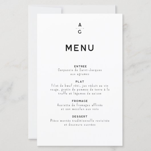 Menu pour mariage "Lettrus" (Devant)