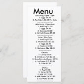 Menu pour resturant (Devant / Derrière)