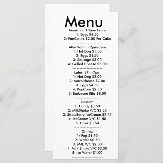 Menu pour resturant (Devant / Derrière)
