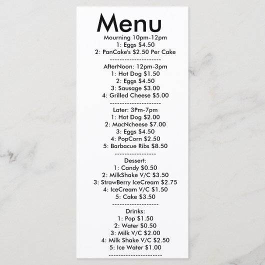 Menu pour resturant (Devant)