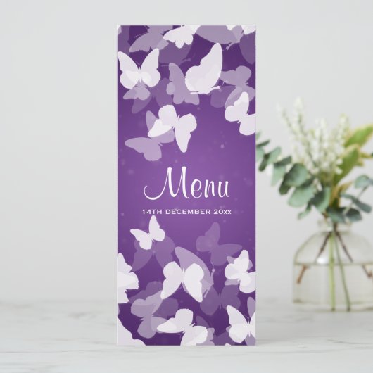 Menu pourpre de mariage de papillons évasifs (Debout devant)