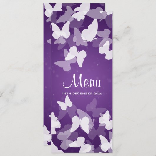 Menu pourpre de mariage de papillons évasifs (Devant / Derrière)