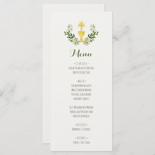 Menu Première communion aquarelle (Devant / Derrière)