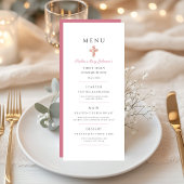 Menu Première communion croix florale rose élégante