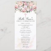 Menu Première communion florale rose (Devant)