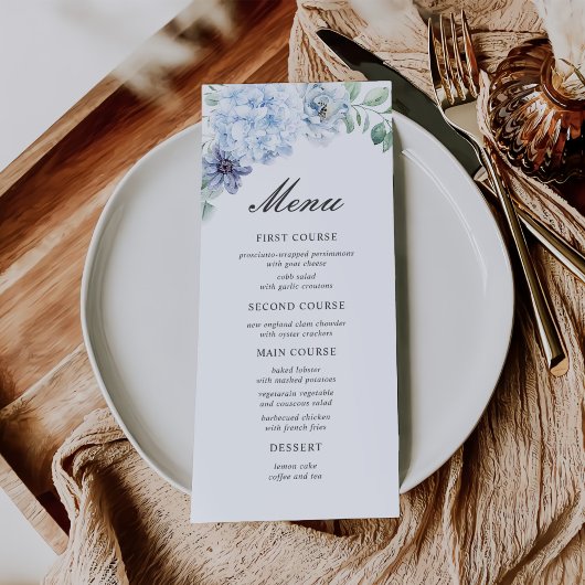 Menu Première Sainte Communion Floral Bleu Poussiéreux