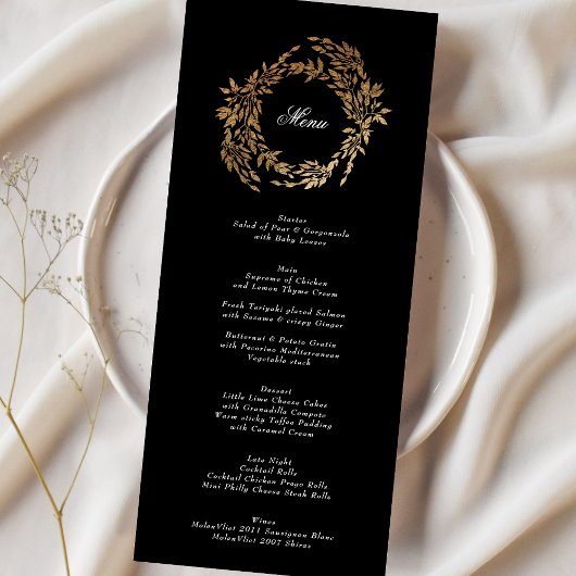 Menu Premium Black Gold Crest Classic Mariage élégant