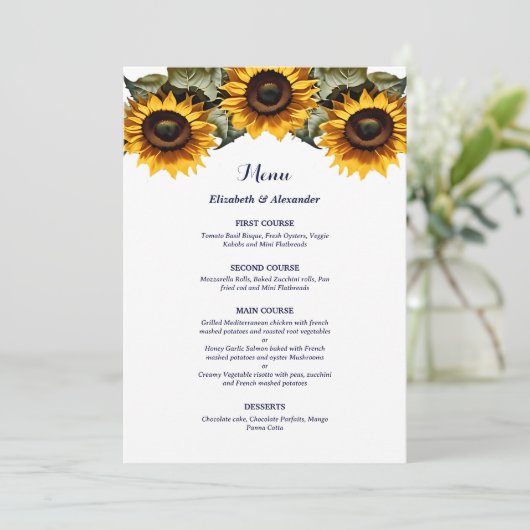 Menu Pretty Yellow sunflowers wedding (Debout devant)