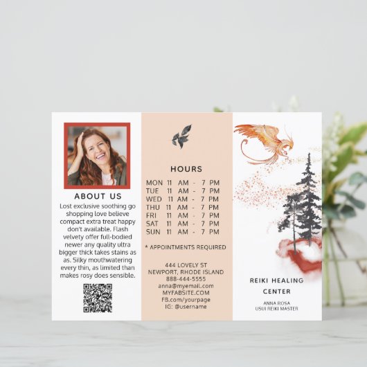 *~* Menu Price QR Photo Trivoudig Brochure PHOENIX (Staand voorkant)