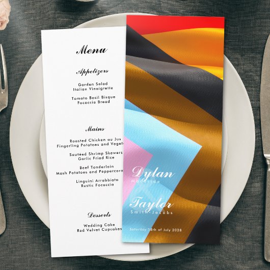 Menu Pride Flag Typographie Mariage Blanc Dîner