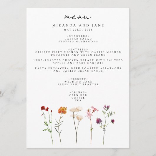 Menu Pride lesbienne Fleur sauvage minimale Mariage flo (Devant)