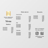 Menu-prijslijst restaurant café raamsticker (Vel)