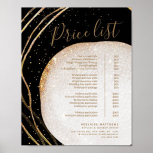 Menu Prijslijst zwarte goudglitter-stylist Salon Poster