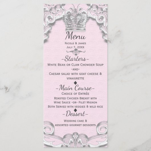 Menu Princesse de Conte de Fées Rose Vintage (Devant)