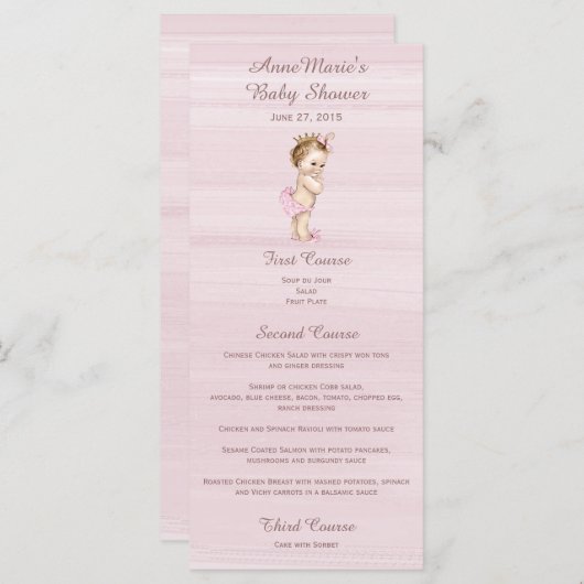 Menu  Prinses Baby shower (Voorkant / Achterkant)