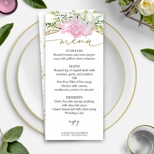 Menu Printemps Carte Pastel Fleur sauvage couleur
