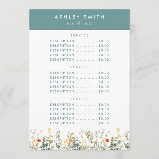 Menu Prix de champ Fleur sauvage élégant (Dos)