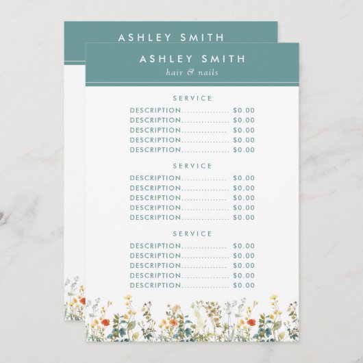 Menu Prix de champ Fleur sauvage élégant (Devant / Derrière)