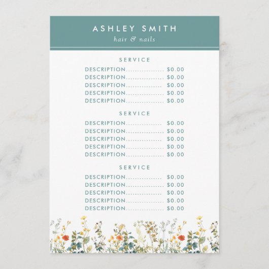 Menu Prix de champ Fleur sauvage élégant (Devant)