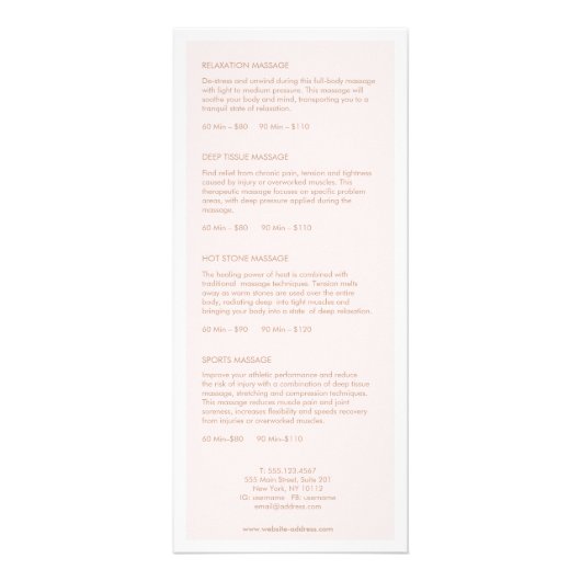 Menu Prix du Salon Spa rose clair simple (Dos)