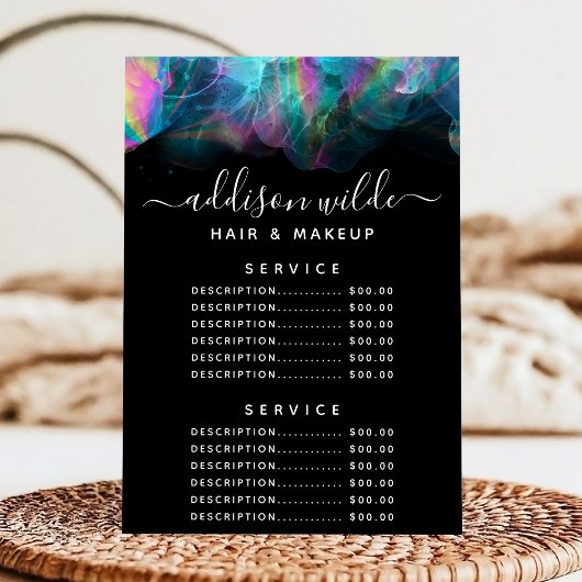 Menu Prix du service d'encre d'alcool holographiqu