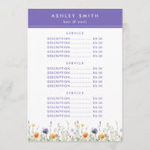 Menu Prix fleur sauvage (Dos)