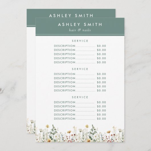 Menu Prix Fleur sauvage d'été (Devant / Derrière)