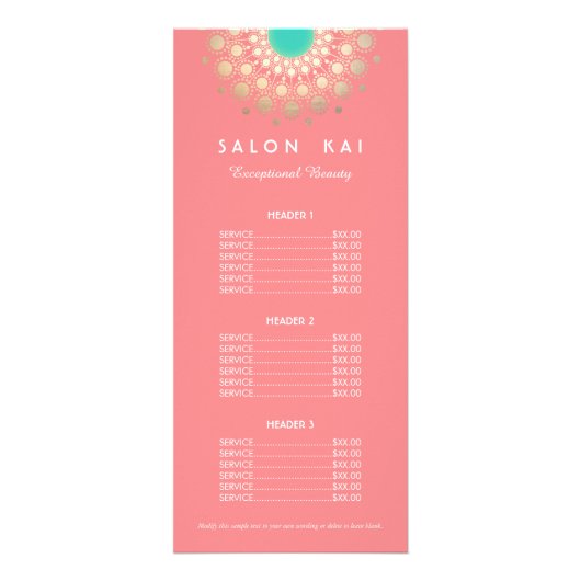 Menu Prix Motif Cercle rose et or (Devant)