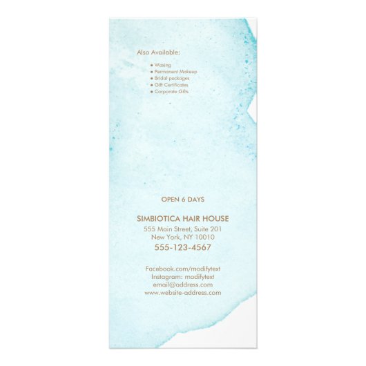 Menu Prix Salon Abstrait Aquarelle Bleu (Dos)