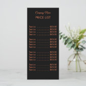 Menu Professional Simple Modern Neon Corail Tarifs (Debout devant)