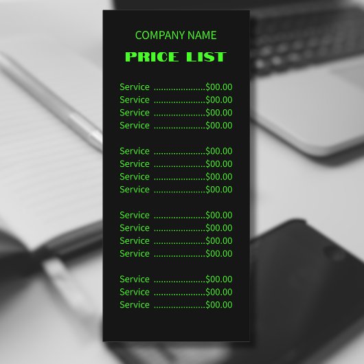 Menu Professional Simple Modern Neon Green Tarifs