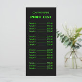 Menu Professional Simple Modern Neon Green Tarifs (Debout devant)
