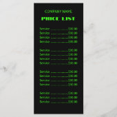 Menu Professional Simple Modern Neon Green Tarifs (Devant)