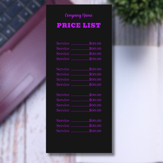 Menu Professionnel Simple Moderne Neon Purple Tarifs
