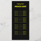 Menu Professionnel Simple Moderne Neon Yaune Tarificati (Devant)