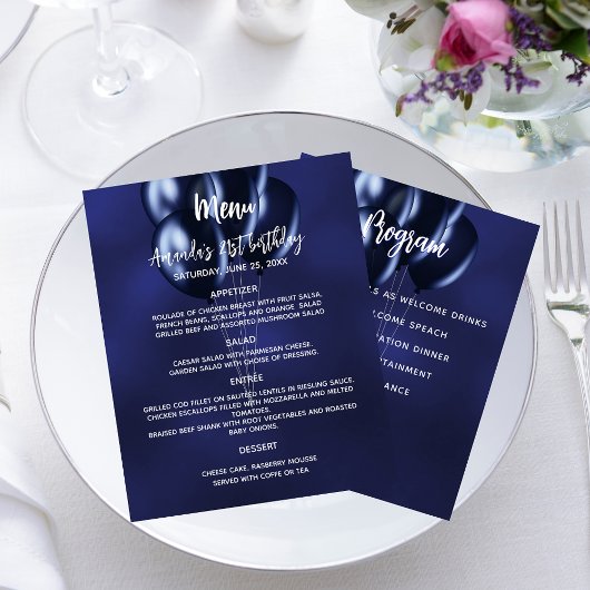 Menu programma marine blauw wit ballonnen budget