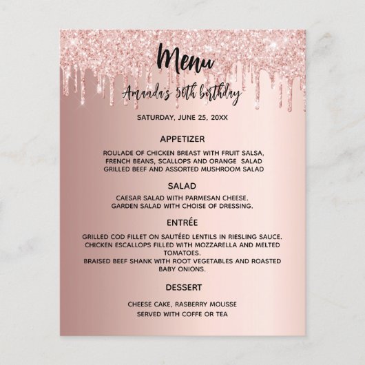 Menu programma roos gouden verjaardagsfeestje (Voorkant)