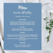 Menu programma stoffig blauw verjaardagsfeestje