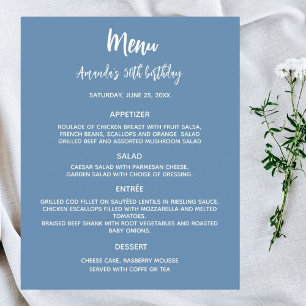Menu programma stoffig blauw verjaardagsfeestje